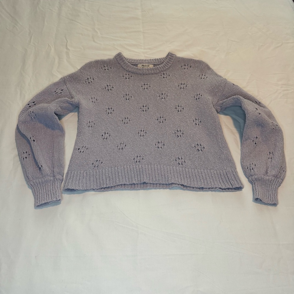Madewell Purple Floral Pointelle Crew Neck Sweater 100% Cotton Womens Small